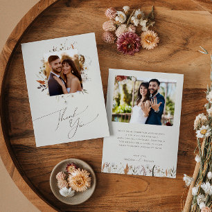 Carte De Remerciements Fleur sauvage d'automne Boho Photo Plat Beige