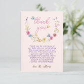 Carte De Remerciements Fleur sauvage de douche pour bébé rose clair (Debout devant)