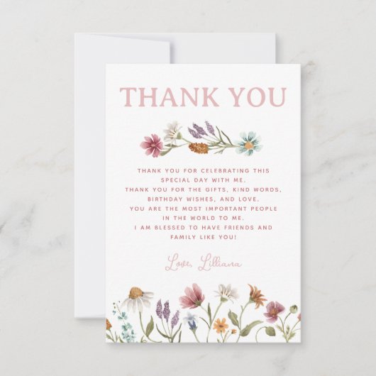 Carte de remerciements Fleur sauvage de printemps (Devant)