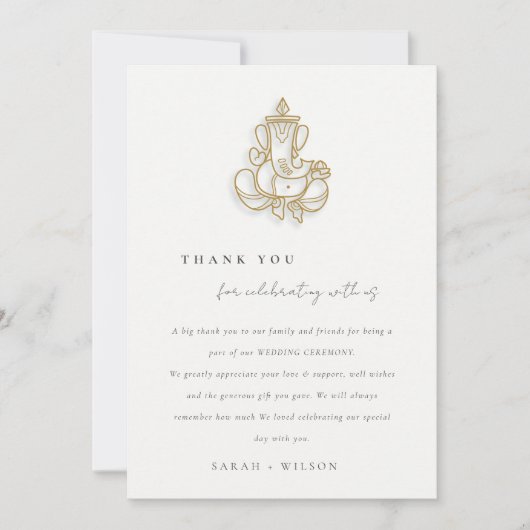 Carte De Remerciements Fleur sauvage d'or Blush Ganesh Mariage indien (Devant)