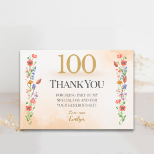 Carte De Remerciements Fleur Sauvage Douce Remerciements pour les 100 ans