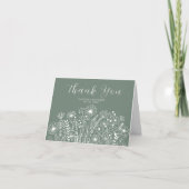 Carte De Remerciements Fleur sauvage Elegant Boho Sage Green Mariage (Devant)