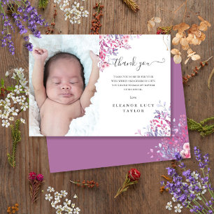 Carte De Remerciements Fleur sauvage Floral Baptême Christening Photo