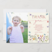 Carte De Remerciements Fleur sauvage Floral Papillon photo fête d'anniver (Devant)