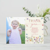 Carte De Remerciements Fleur sauvage Floral Papillon photo fête d'anniver (Debout devant)