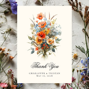 Carte De Remerciements Fleur sauvage Mariage Elegant Calligraphie Photo