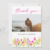 Carte De Remerciements Fleur sauvage Mariage Floral Script Élégant printe (Devant)