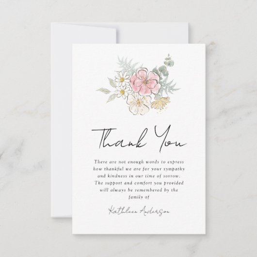 Carte De Remerciements Fleur sauvage Photo Sympathy Funérailles (Devant)