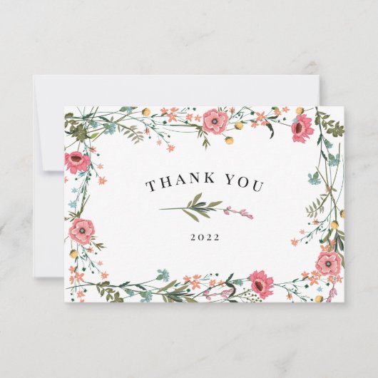 Carte de remerciements Fleur sauvage rose (Devant)