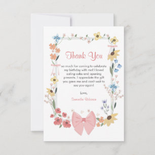 Carte De Remerciements Fleur sauvage rose Bow 1er anniversaire