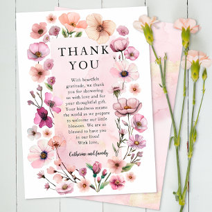 Carte de remerciements Fleur sauvage rose Dusty -