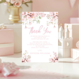 Carte De Remerciements Fleur sauvage rose Floral Baby Girl Douche