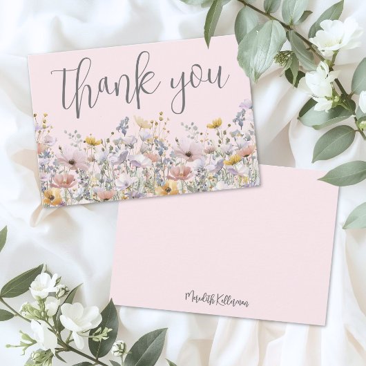 Carte De Remerciements Fleur Sauvage Rose Pâle