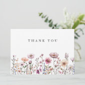 Carte de remerciements Fleur sauvage rose Pastel - (Debout devant)