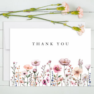 Carte de remerciements Fleur sauvage rose Pastel -