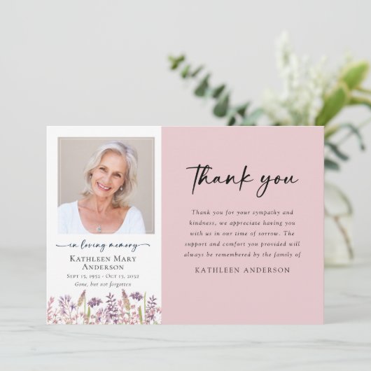 Carte De Remerciements Fleur sauvage rose Sympathy funérailles (Debout devant)