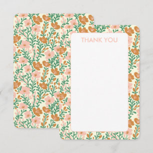 Carte De Remerciements Fleur Sauvage Rose Vert Fleurs Élégant Floral Pers