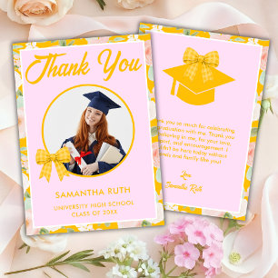 Carte De Remerciements Fleur Sauvage Ruban Gingham Jaune Photo Remise des