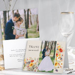 Carte De Remerciements Fleur sauvage rustique 2 Mariage floral vibrant ph<br><div class="desc">Cartes de remerciement Rustique fleur sauvage mariage avec 2 photos personnalisées, texte de remerciement personnalisé et design floral élégant. La carte a une bordure luxuriante de fleurs vintages botaniques sauvages vibrantes et fleurs détaillées dans des tons chauds et neutres. Un design magnifique avec des couleurs d'été et d'automne de rouge...</div>