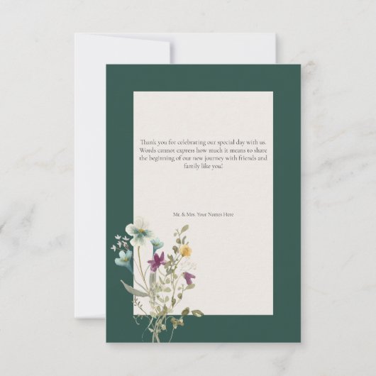 Carte De Remerciements Fleur sauvage rustique Frame Emerald Mariage vert (Dos)