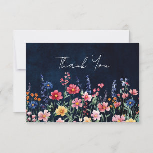 Carte De Remerciements Fleur sauvage Rustique Pays Boho Floral Marine Mar