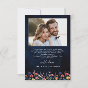 Carte De Remerciements Fleur sauvage Rustique Pays Boho Marine Mariage Ph
