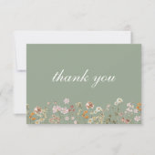 Carte De Remerciements Fleur sauvage Sage Green Boho Mariage (Devant)