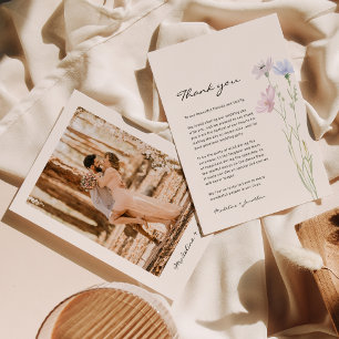 Carte De Remerciements Fleur sauvage simple et chic Mariage beige