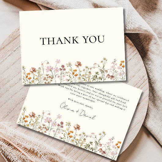 Carte De Remerciements Fleur sauvage Terracotta Beige Boho Mariage