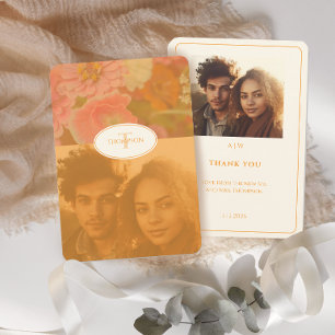 Carte De Remerciements Fleur sauvage vintage Pink Poppy Mariage Monogramm