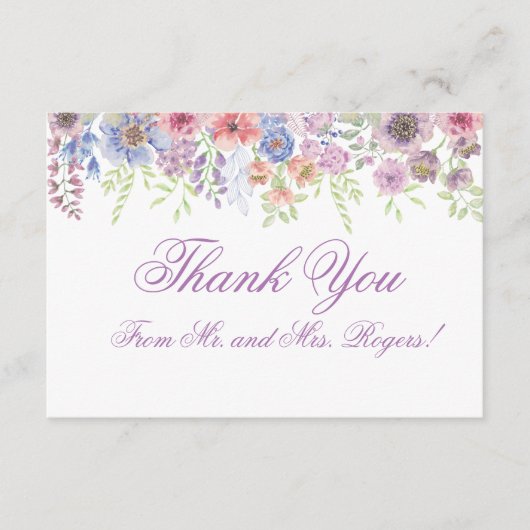 Carte de remerciements Fleur sauvage violet et ble (Devant)