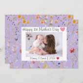Carte De Remerciements Fleur sauvage violet Première Fête des Mères Photo (Devant / Derrière)