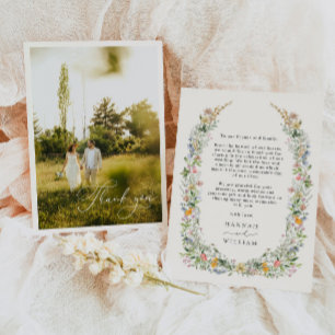 Carte De Remerciements Fleur sauvage Wreath Photo Mariage
