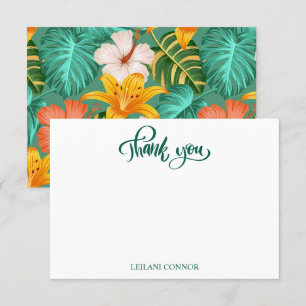 Carte De Remerciements Fleur tropicale exotique verte hawaïenne