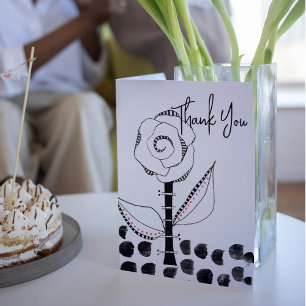 Carte De Remerciements Fleur Whimsical Blanc Noir modifiable