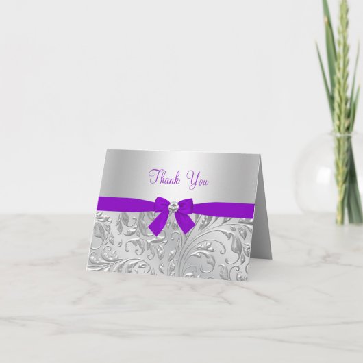 Carte de remerciements fleurie et bow violet (Devant)