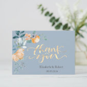 Carte De Remerciements Fleurs Aquarelle Bleu Poussiéreux (Debout devant)