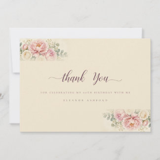 Carte De Remerciements Fleurs Aquarelle Rose Fête des 60 ans Remerciement