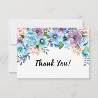 Carte De Remerciements Fleurs aquarelles boho lilas et sarcelle Personnal