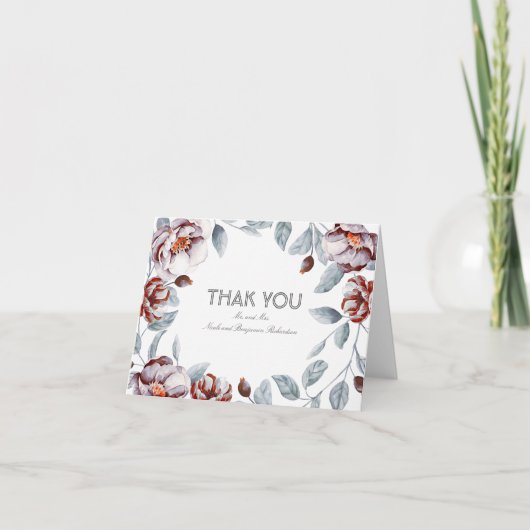 Carte De Remerciements Fleurs aquarelles prune Décor Mariage Remerciement (Devant)