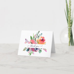 Carte De Remerciements Fleurs aquarelles rose et orange personnalisées   