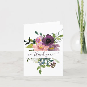 Carte De Remerciements Fleurs aquarelles rose et violet personnalisées th