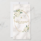 Carte De Remerciements Fleurs blanches élégantes Croix d'or (Dos)