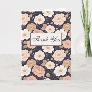 Carte De Remerciements Fleurs blanches élégantes et roses atténuées sur f