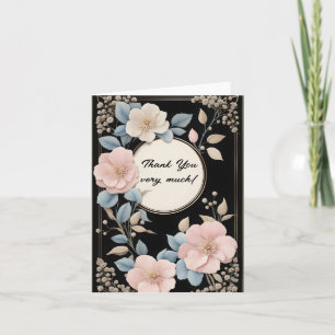 Carte De Remerciements Fleurs blanches et roses cadre rond