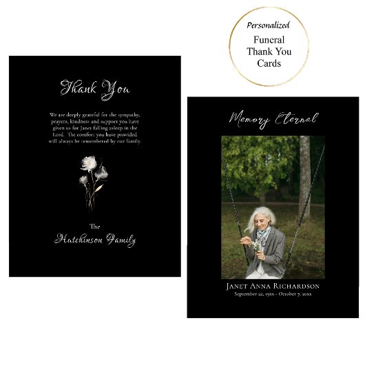 Carte De Remerciements Fleurs blanches éthérées Photo Mémorial orthodoxe