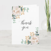 Carte De Remerciements Fleurs blanches eucalyptus vert photo anniversaire (Devant)