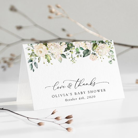 Carte De Remerciements Fleurs blanches, Fleurs de crème, Boho, Baby showe