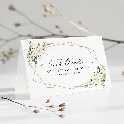 Carte De Remerciements Fleurs blanches, Fleurs de crème, Boho, Baby showe