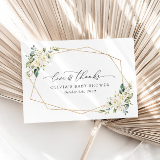 Carte De Remerciements Fleurs blanches, Fleurs de crème, Boho, Baby showe